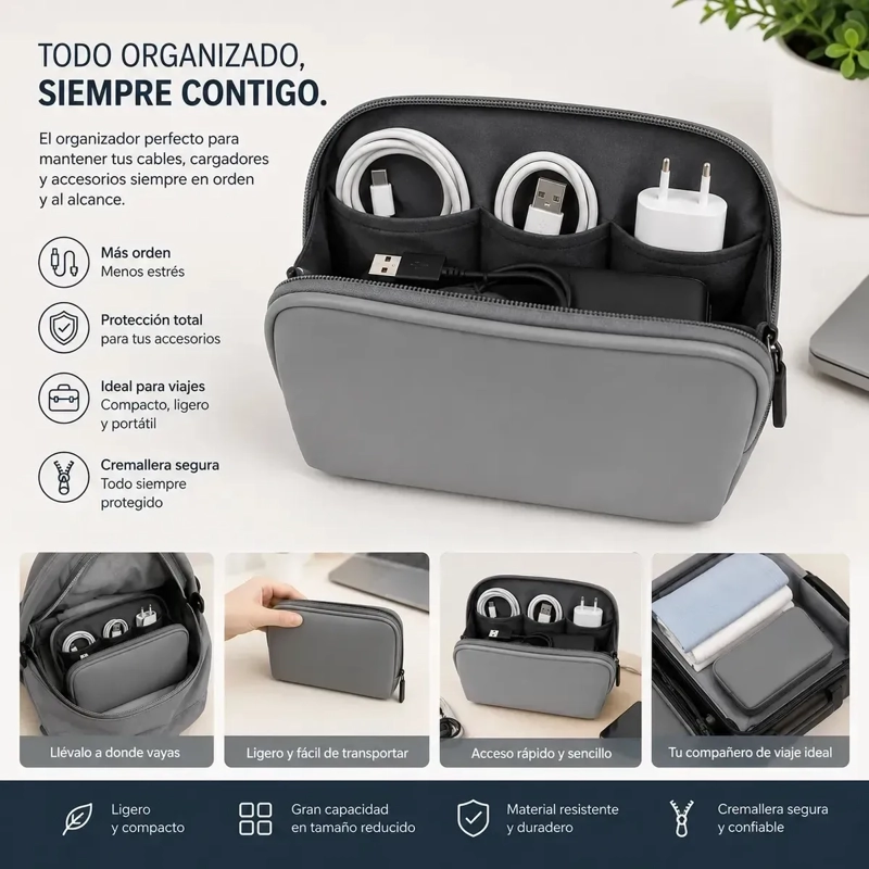 BOLSO ORGANIZADOR COMPACTO CON PROTECCIÓN RFID PARA VIAJE Y ACCESORIOS - 10