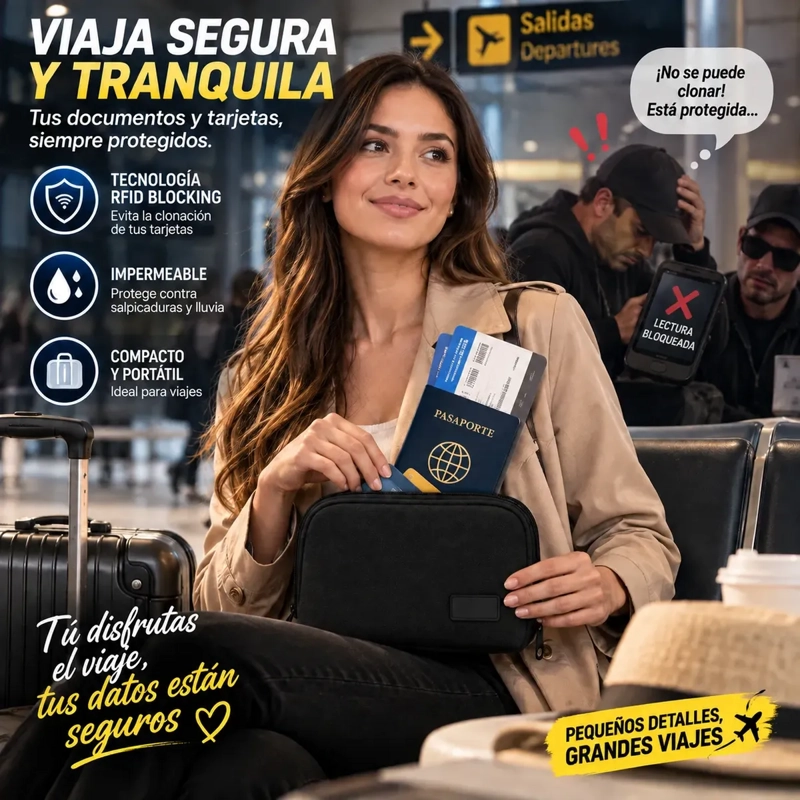 BOLSO ORGANIZADOR COMPACTO CON PROTECCIÓN RFID PARA VIAJE Y ACCESORIOS - 2