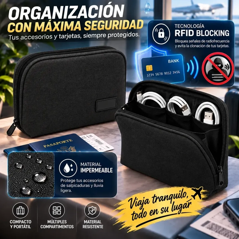 BOLSO ORGANIZADOR COMPACTO CON PROTECCIÓN RFID PARA VIAJE Y ACCESORIOS - 3