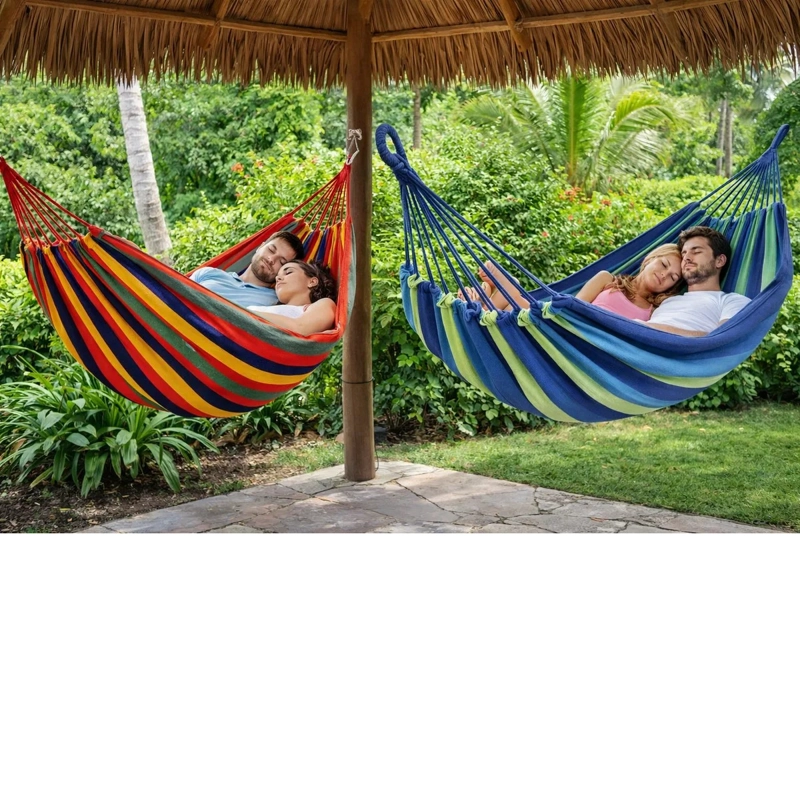 HAMACA DE 2 PLAZAS 250CM X 155CM, FABRICADA CON HILOS DE ALGODON Y POLIE STER, IDEAL CAMPING - 2