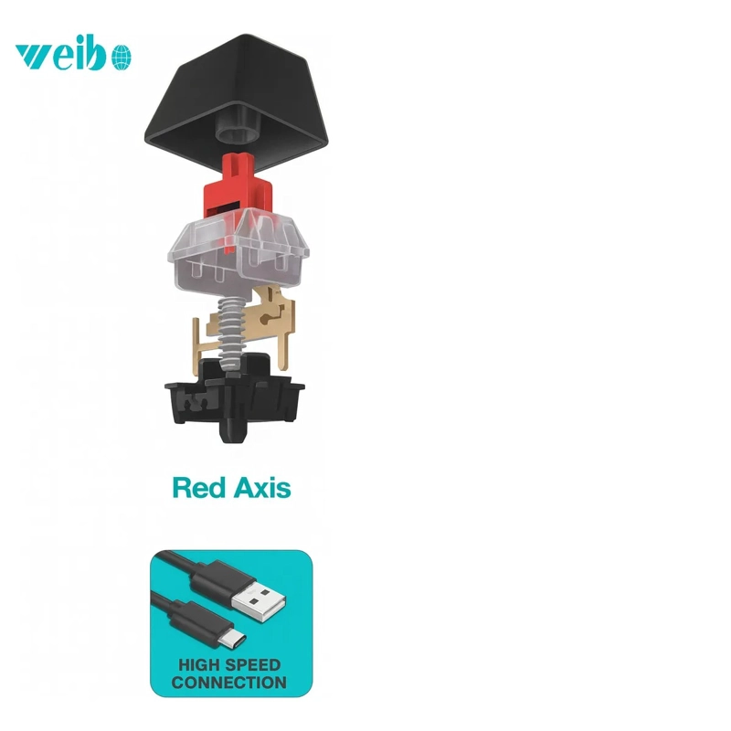 TECLADO MECANICO GAMER RGB WEIBO WB555 EJE ROJO RED AXIS COMPATIBLE CON WINDOWS MAC - 2