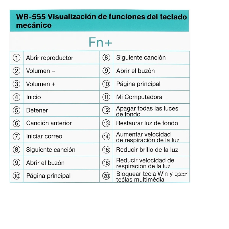 TECLADO MECANICO GAMER RGB WEIBO WB555 EJE ROJO RED AXIS COMPATIBLE CON WINDOWS MAC - 3