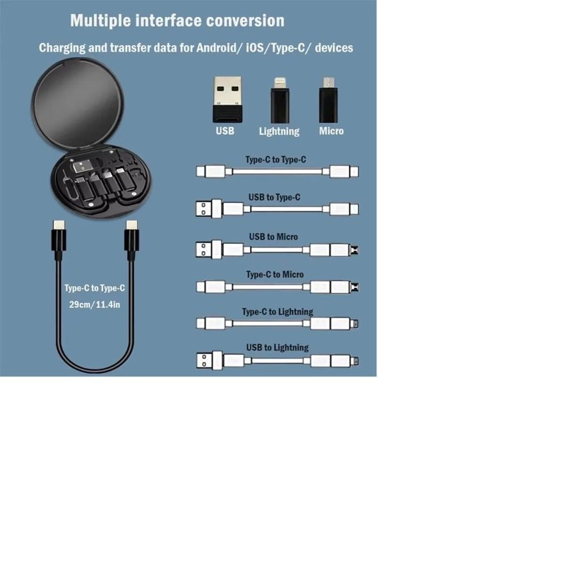 KIT DE CABLES 60W CARGA RAPIDA MULTIFUNCIONAL ESTUCHE VIAJE NEGRO - 5