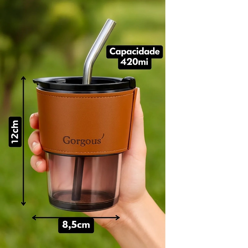 VASO DE VIDRIO FUNDA DE CUERO PARA BEBIDAS CALIENTES Y FRIAS TRASLUCIDO - 4