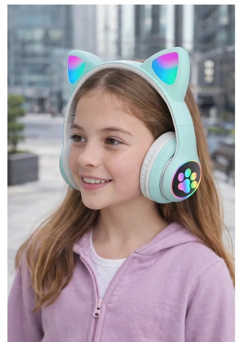 AUDIFONOS BLUETOOTH OREJAS DE GATO LUZ LED RBG RECARGABLES - 2