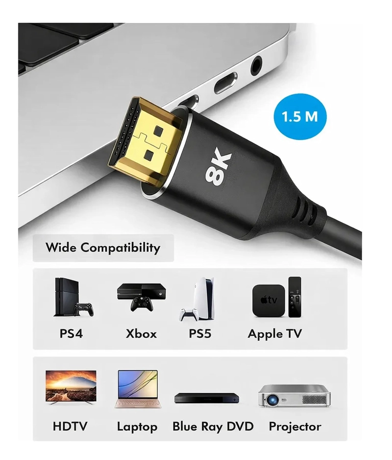 CABLE HDMI IRM 8K 60HZ 1 5M 2.1V ULTRA HD ALTA DEFINICION - 2