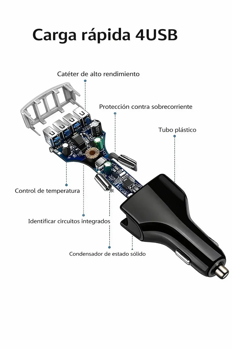 CARGADOR DE AUTO 35W, 4 PUERTOS USB, TECNOLOGIA DE CARGA RAPIDA - 2