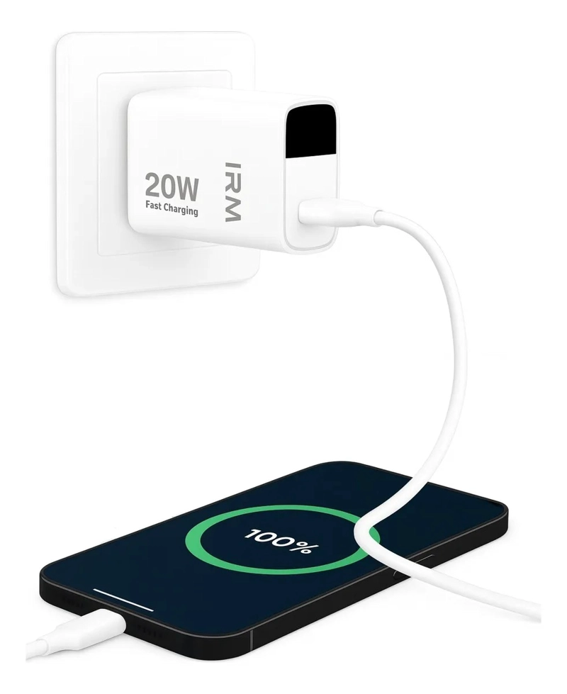 IRM CARGADOR CARGA RAPIDA 20W CON CABLE USB-C COLOR BLANCO