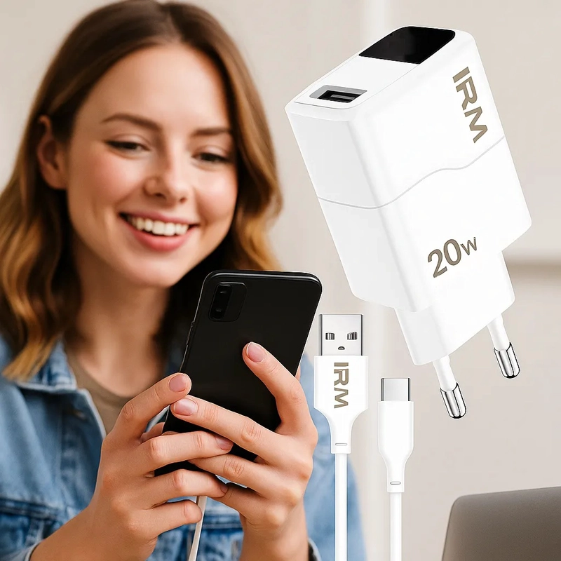CARGADOR CARGA RAPIDA 20W CON CABLE USB-C COLOR BLANCO - 3