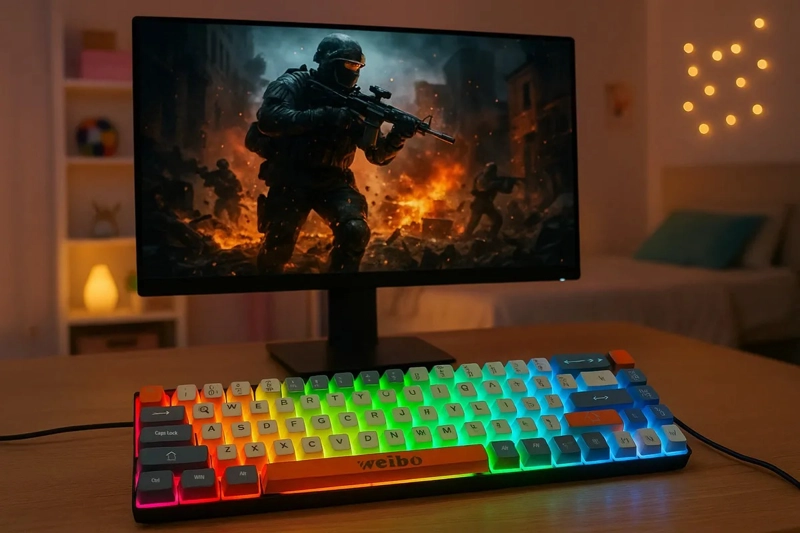 TECLADO GAMER WEIBO WB333 MINI RGB ILUMINACION MULTIEFECTO USB-C - 2