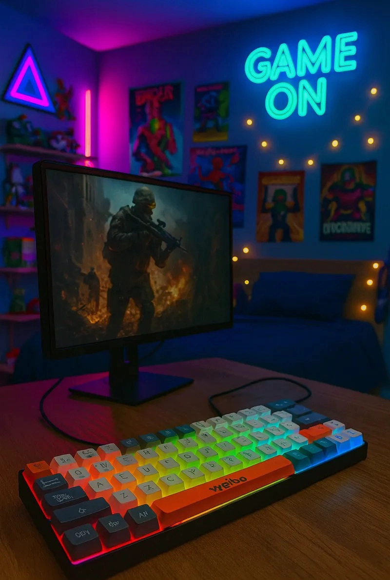 TECLADO GAMER WEIBO WB333 MINI RGB ILUMINACION MULTIEFECTO USB-C - 5