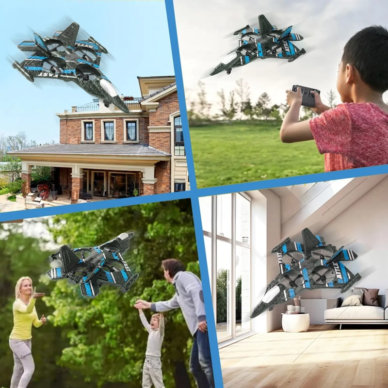 AVION TELEDIRIGIDO RC TRUNDER CHARGE 2.4 GHZ AERO JET DRONE AZUL CON MOTOR DE 4 TURBINAS - 2