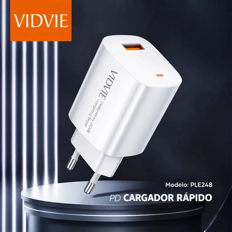 CARGADOR RAPIDO VIDVIE QC 3.0 18W USB-A A USB-C CARGA RAPIDA ADAPTADOR DE PARED CERTIFICADO SEC - 3