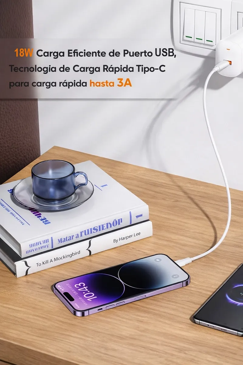 CARGADOR RAPIDO VIDVIE QC 3.0 18W USB-A A USB-C CARGA RAPIDA ADAPTADOR DE PARED CERTIFICADO SEC - 6