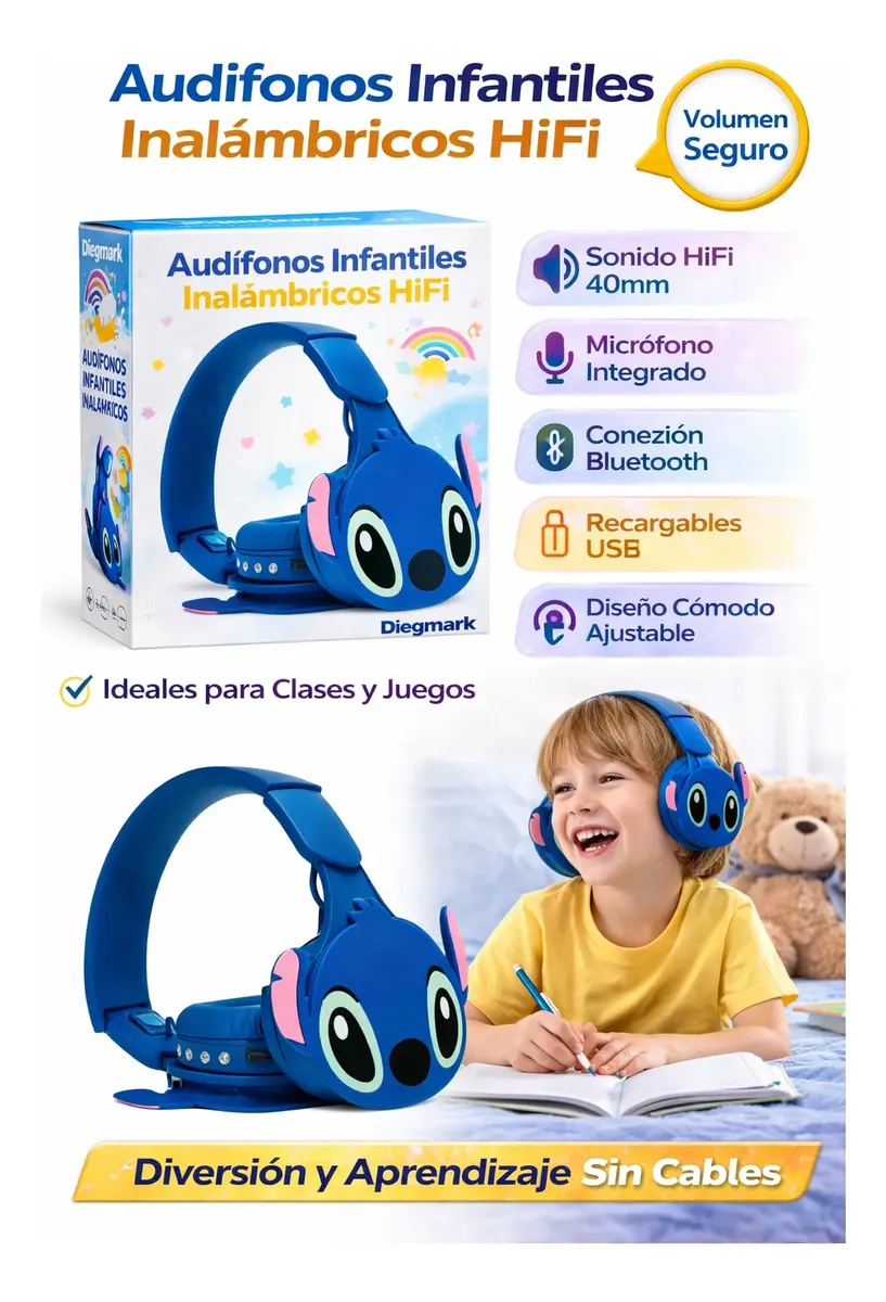 AUDIFONO INFANTIL INALAMBRICO HIFI RECARGABLE 40MM MICROFONO - 2