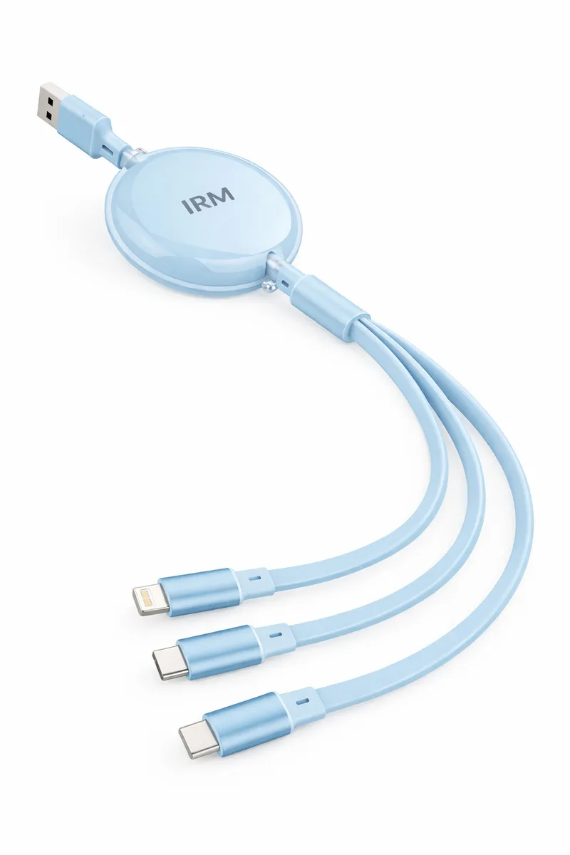 CABLE IRM 3 EN 1 100W M52 CARGA RAPIDA, RETRACTIL, CONECTORES PARA IPHONE, MICRO V8, TIPO C - 1