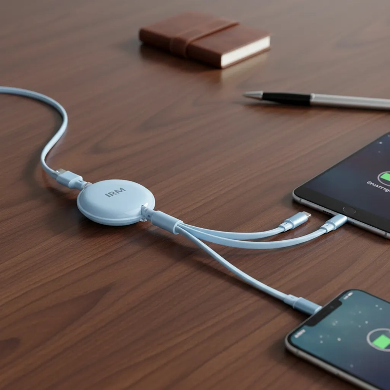 CABLE IRM 3 EN 1 100W M52 CARGA RAPIDA, RETRACTIL, CONECTORES PARA IPHONE, MICRO V8, TIPO C - 3