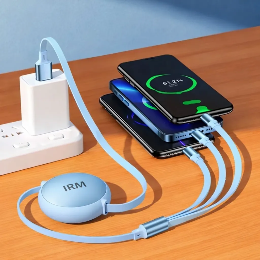CABLE IRM 3 EN 1 100W M52 CARGA RAPIDA, RETRACTIL, CONECTORES PARA IPHONE, MICRO V8, TIPO C - 4
