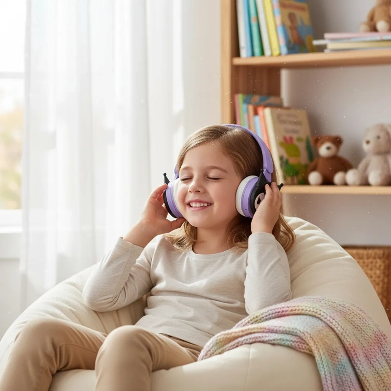 AUDIFONO INFANTIL INALAMBRICO SONIDO HIFI CON MICROFONO COMODO VIOLETA - 3
