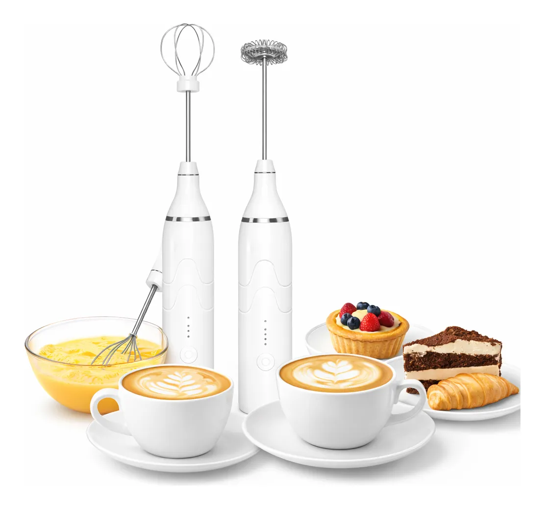 BATIDOR ELECTRICO RECARGABLE 2 EN 1 ESPUMADOR DE LECHE Y HUEVOS USB COLOR BLANCO - 1