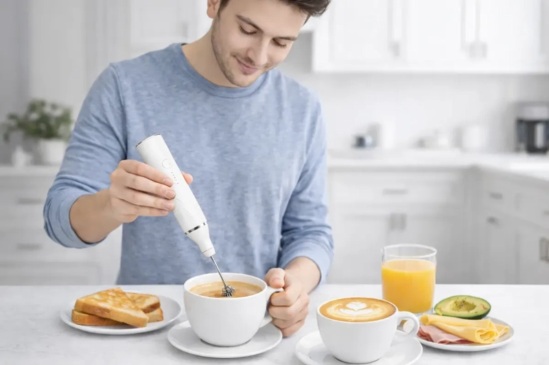 BATIDOR ELECTRICO RECARGABLE 2 EN 1 ESPUMADOR DE LECHE Y HUEVOS USB COLOR BLANCO - 5