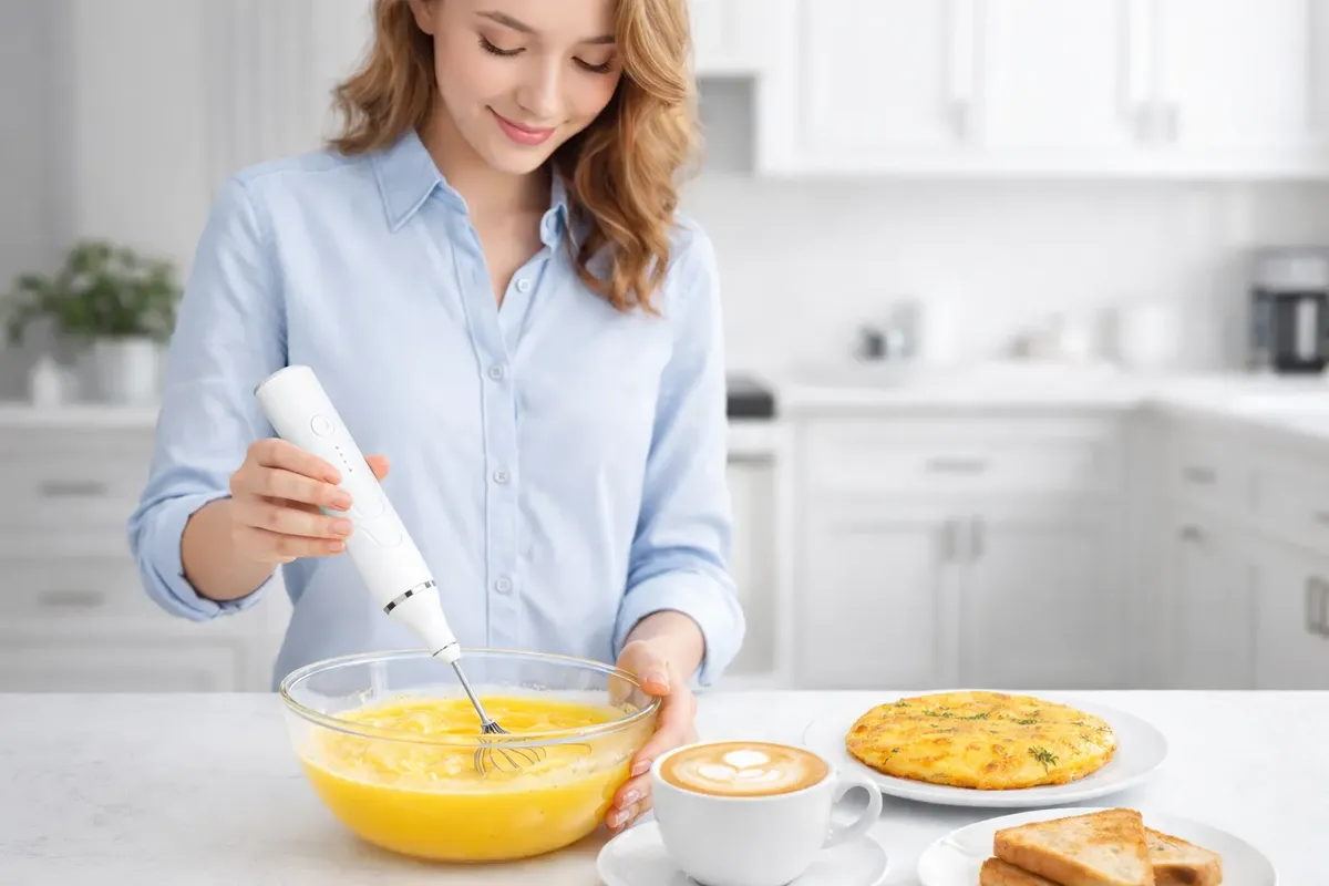 BATIDOR ELECTRICO RECARGABLE 2 EN 1 ESPUMADOR DE LECHE Y HUEVOS USB COLOR BLANCO - 7