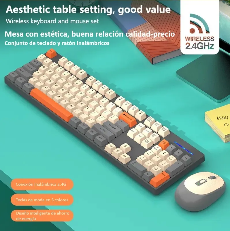 KIT INALAMBRICO TECLADO Y MOUSE WEIBO WB111 QWERTY ALCANCE 10M COLOR GRIS OSCURO/BEIGE - 4