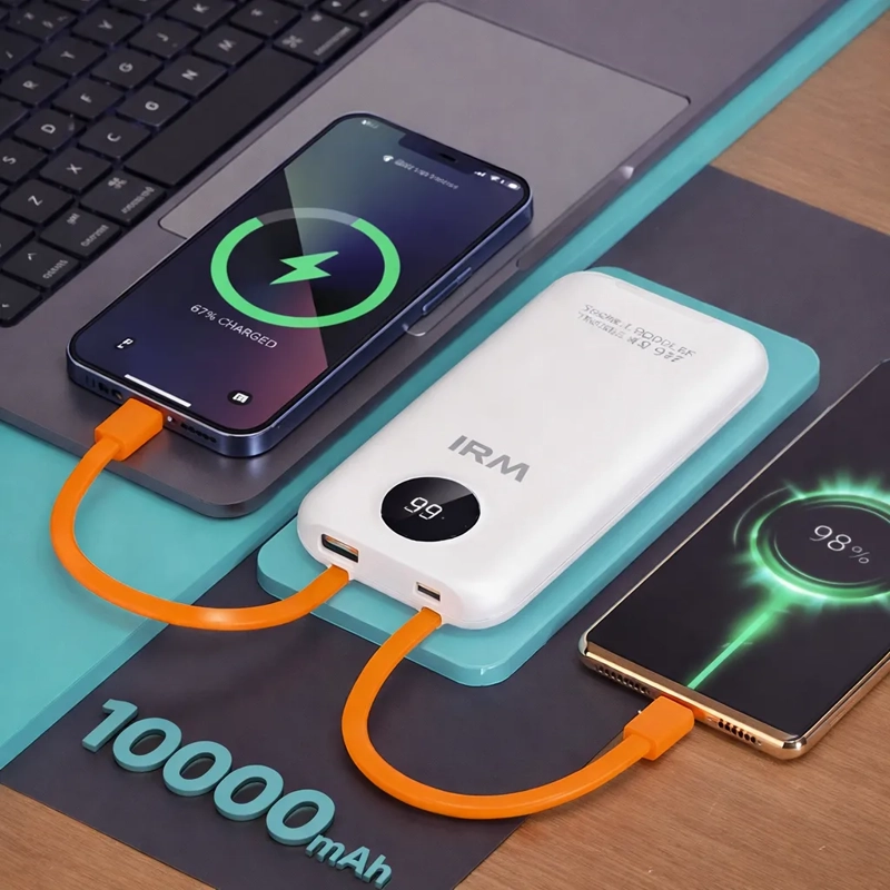 POWER BANK IRM IR49 10000MAH 22.5W CARGA RAPIDA CON CABLE USB C Y IPHONE PANTALLA LED - 1