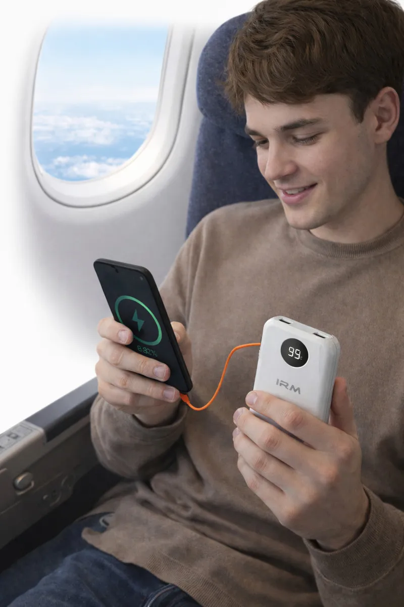 POWER BANK IRM IR49 10000MAH 22.5W CARGA RAPIDA CON CABLE USB C Y IPHONE PANTALLA LED - 3