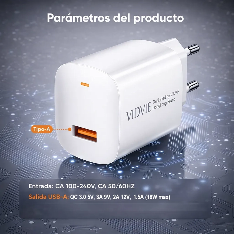 CARGADOR RAPIDO 18W QC 3.0 USB A PARA IPHONE 8 X XR ADAPTADOR DE PARED BLANCO - 3