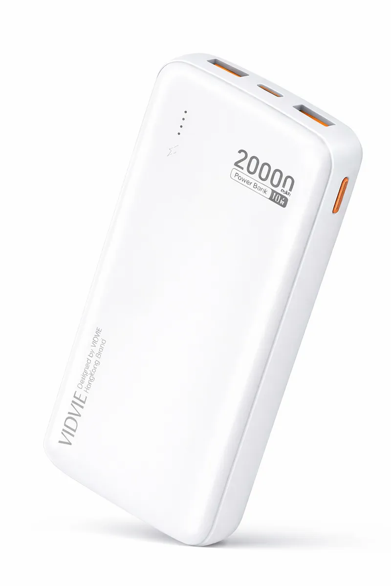 POWER BANK VIDVIE 20000MAH CARGA RAPIDA DOBLE USB-A BATERIA EXTERNA PORTATIL COLOR BLANCO - 1