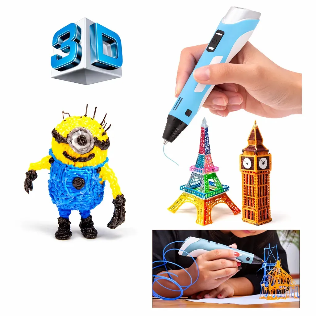 LAPIZ DE IMPRESION 3D RECARGABLE CON PANTALLA LCD DIGITAL BASE SOPORTE COMPATIBLE PLA ABS COLOR AZUL - 7