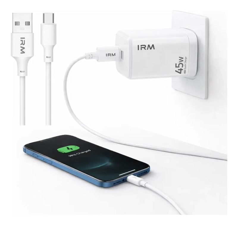 CARGADOR RAPIDO 45W USB TIPO C PARA ANDROID CARGA RAPIDA COMPACTO COLOR BLANCO - 1