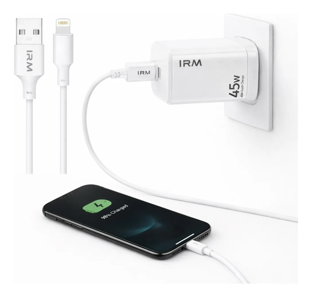 CARGADOR RAPIDO GAN 45W USB C PARA IPHONE 8 XR 11 12 13 14 CARGA RAPIDA ADAPTADOR BLANCO - 1