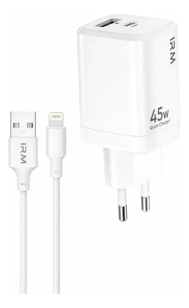 CARGADOR RAPIDO GAN 45W USB C PARA IPHONE 8 XR 11 12 13 14 CARGA RAPIDA ADAPTADOR BLANCO - 4