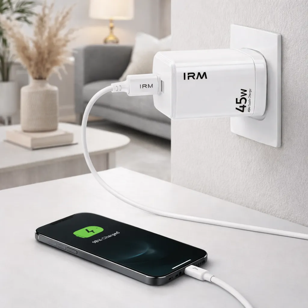 CARGADOR RAPIDO GAN 45W USB C PARA IPHONE 8 XR 11 12 13 14 CARGA RAPIDA ADAPTADOR BLANCO - 6