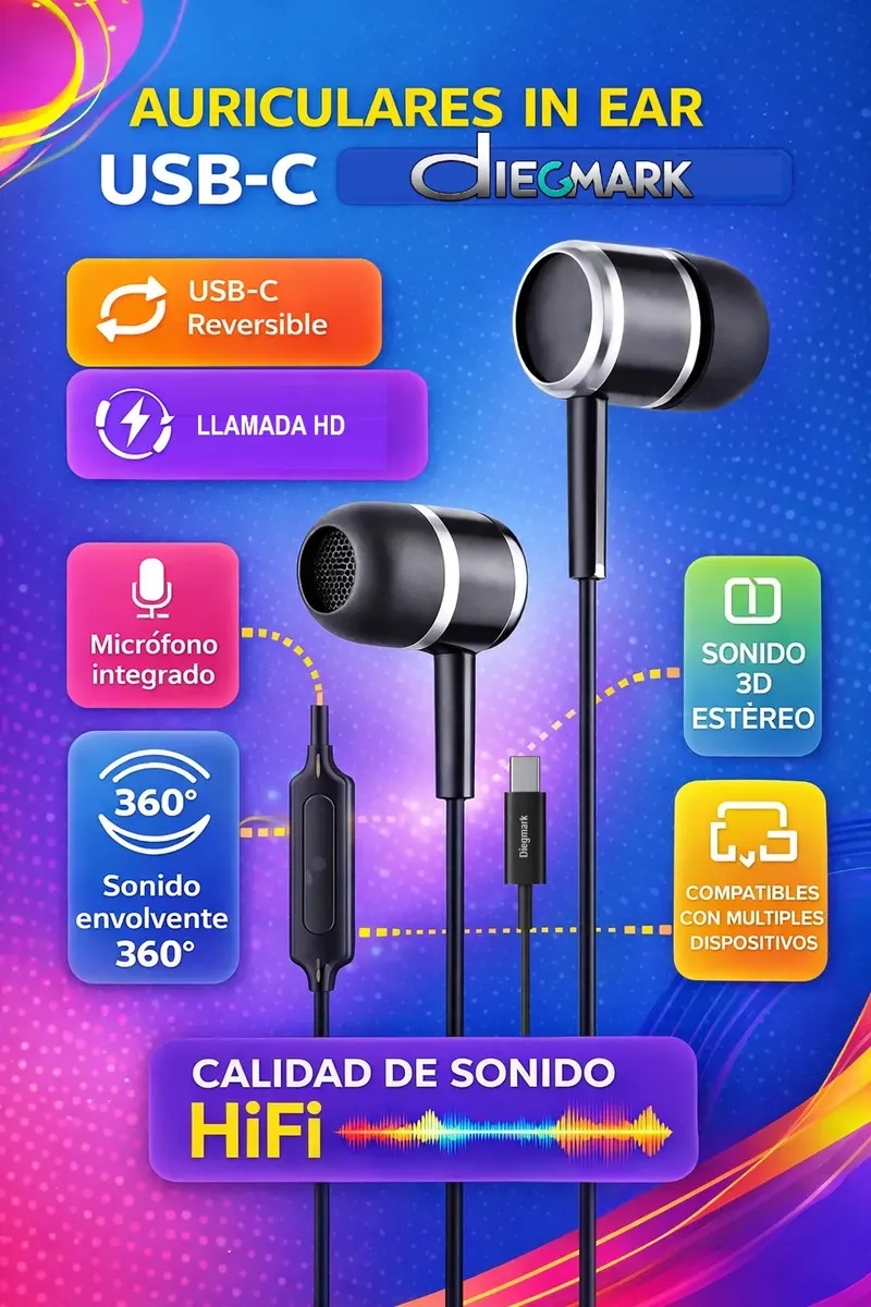 AUDIFONOS IN EAR TIPO C DK06 MANOS LIBRES SONIDO 3D ESTEREO MICROFONO CONTROL DE VOLUMEN AUDIO HIFI - 2