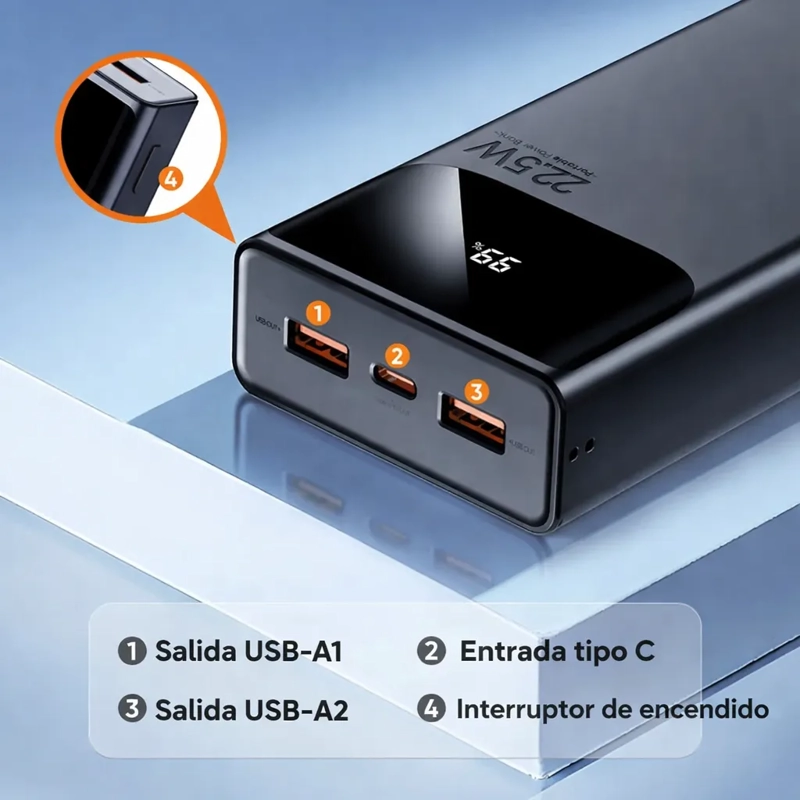 POWER BANK 20000MAH CARGA RÁPIDA 22.5W CON PANTALLA DIGITAL PORTÁTIL - 4