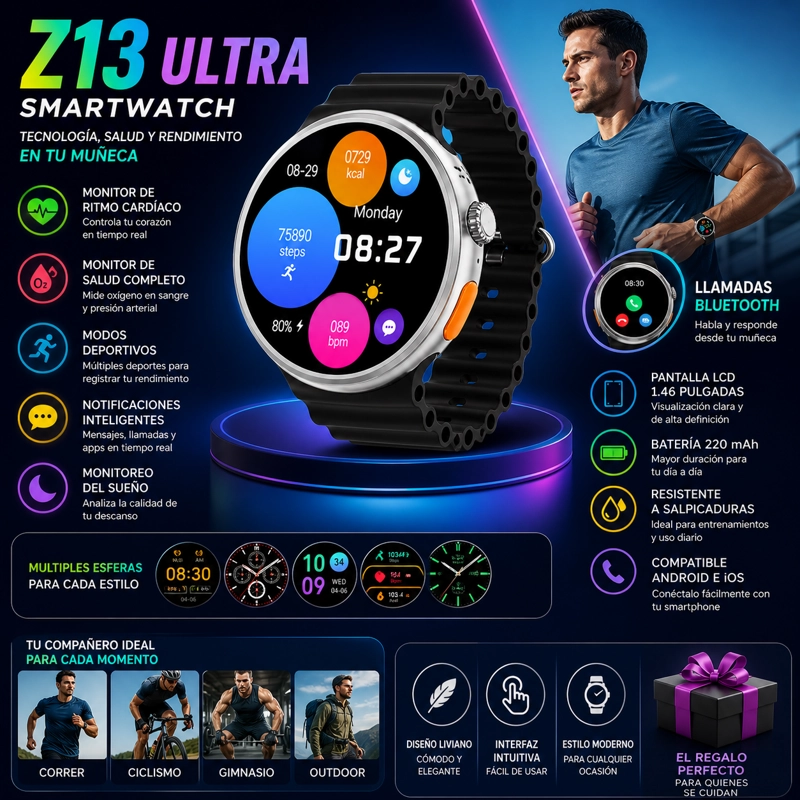 SMARTWATCH Z13 ULTRA LLAMADAS BLUETOOTH DEPORTIVO - 6