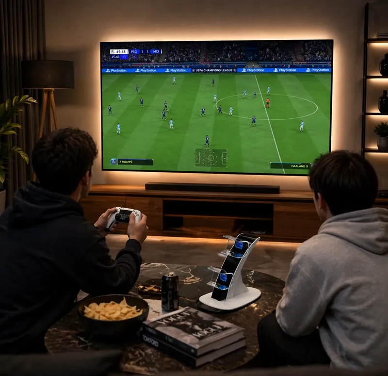 BASE CARGA DUAL PS5 JOYSTICK LUZ LED USB C - 4