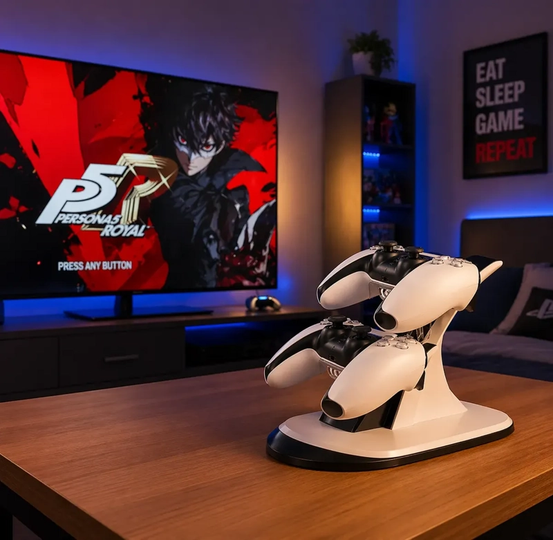 BASE CARGA DUAL PS5 JOYSTICK LUZ LED USB C - 6