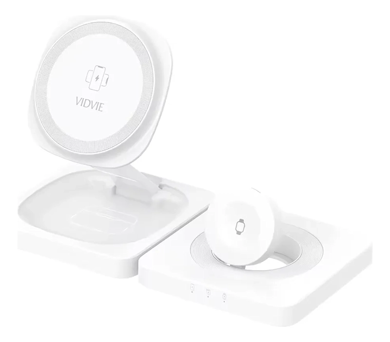 VIDVIE CARGADOR INALAMBRICO MAGNETICO 4 EN 1 PLEGABLE 15W PARA CELULAR, RELOJ Y AUDIFONOS