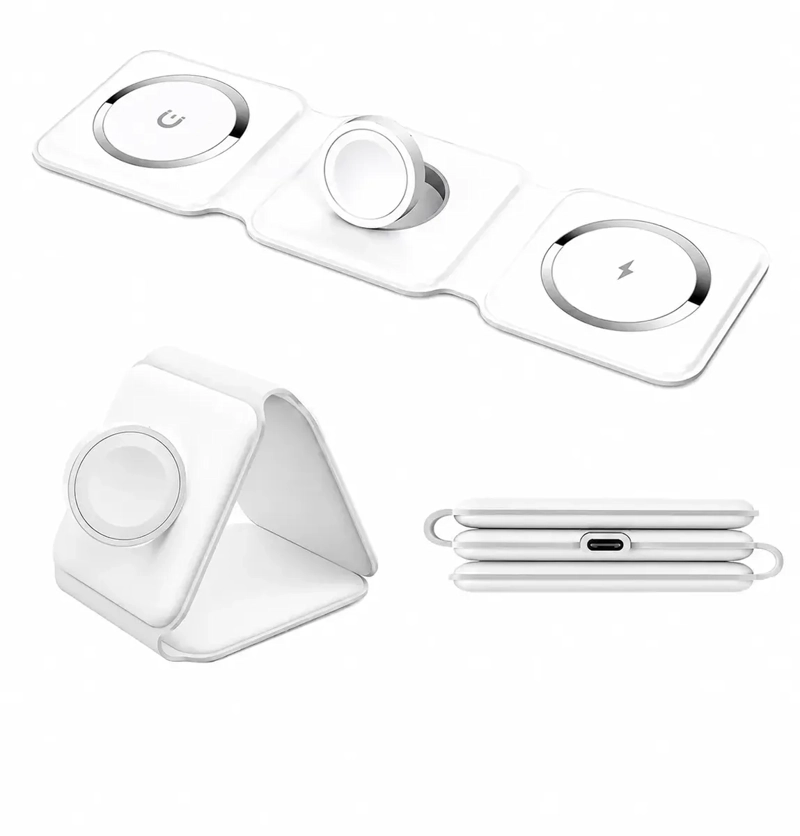 CARGADOR INALAMBRICO MAGNE TICO 3 EN 1 PLEGABLE 15W PARA IPHONE SAMSUNG Y SMARTWATCH - 1