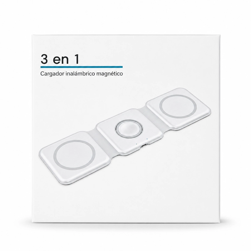 CARGADOR INALAMBRICO MAGNE TICO 3 EN 1 PLEGABLE 15W PARA IPHONE SAMSUNG Y SMARTWATCH - 8