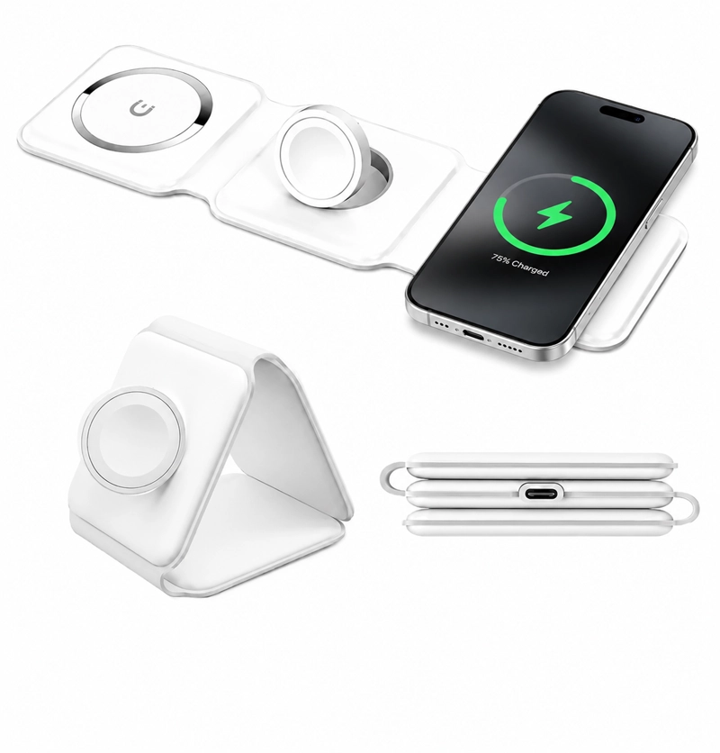 CARGADOR INALAMBRICO MAGNE TICO 3 EN 1 PLEGABLE 15W PARA IPHONE SAMSUNG Y SMARTWATCH - 7