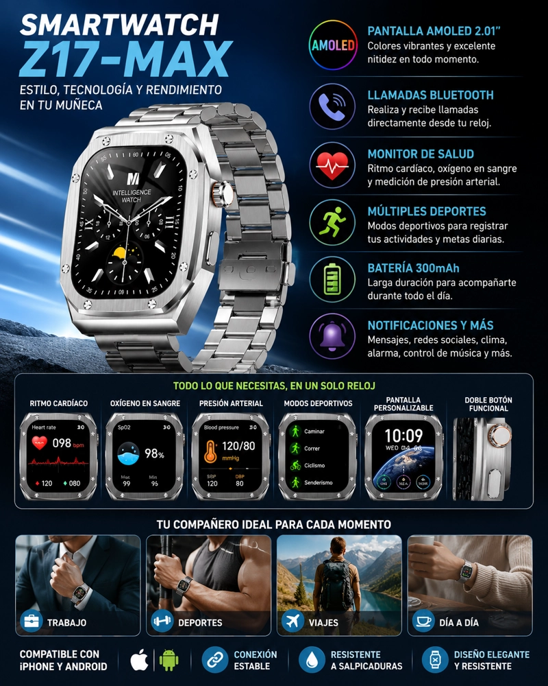 SMARTWATCH Z17 MAX BLUETOOTH PANTALLA AMOLED 2.01' COMPATIBLE ANDROID IPHONE - 3