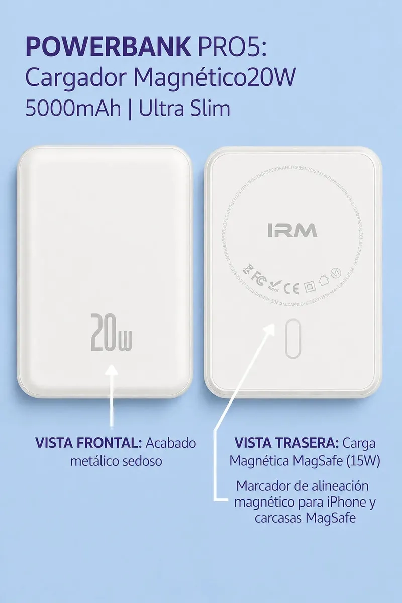 POWER BANK MAGNETICO 5000MAH PD 20W INALAMBRICO COMPATIBLE IPHONE Y ANDROID - 7