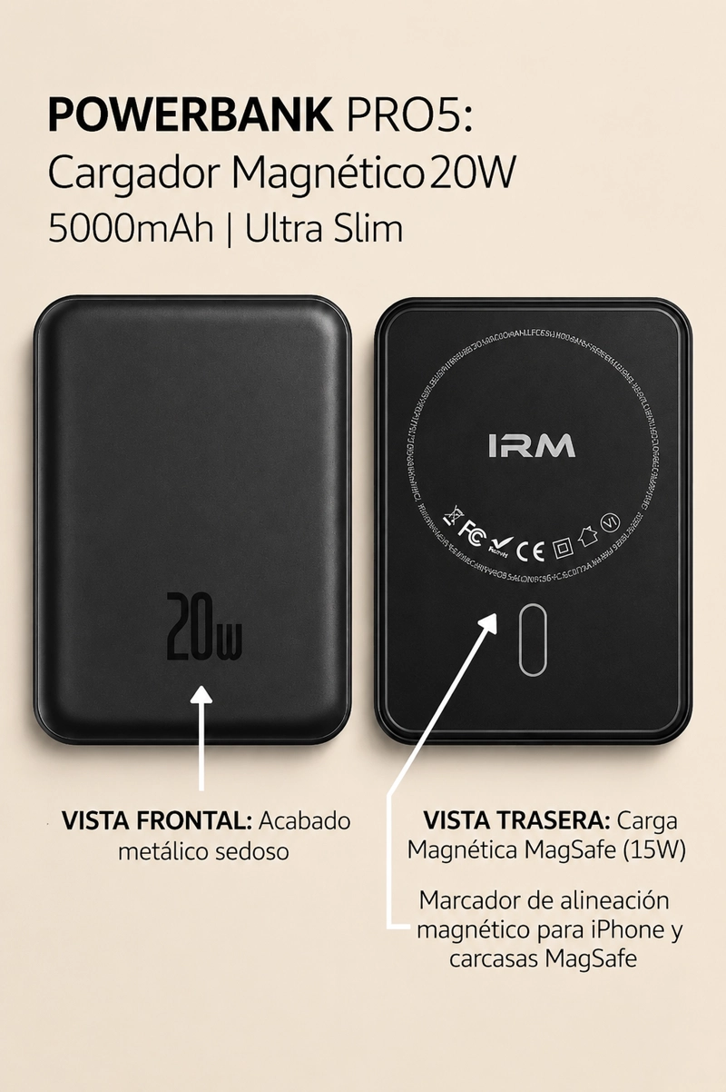 POWER BANK MAGNETICO INALAMBRICO 5000MAH PD 20W COMPATIBLE IPHONE ANDROID - 2
