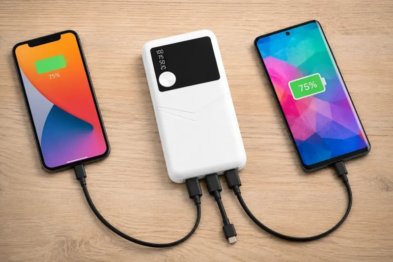 POWER BANK 10000MAH CARGA RAPIDA 3 USB CON PANTALLA DIGITAL Y LINTERNA LED - 5