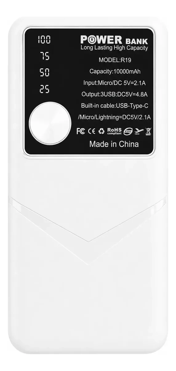 POWER BANK 10000MAH CARGA RAPIDA 3 USB CON PANTALLA DIGITAL Y LINTERNA LED - 6